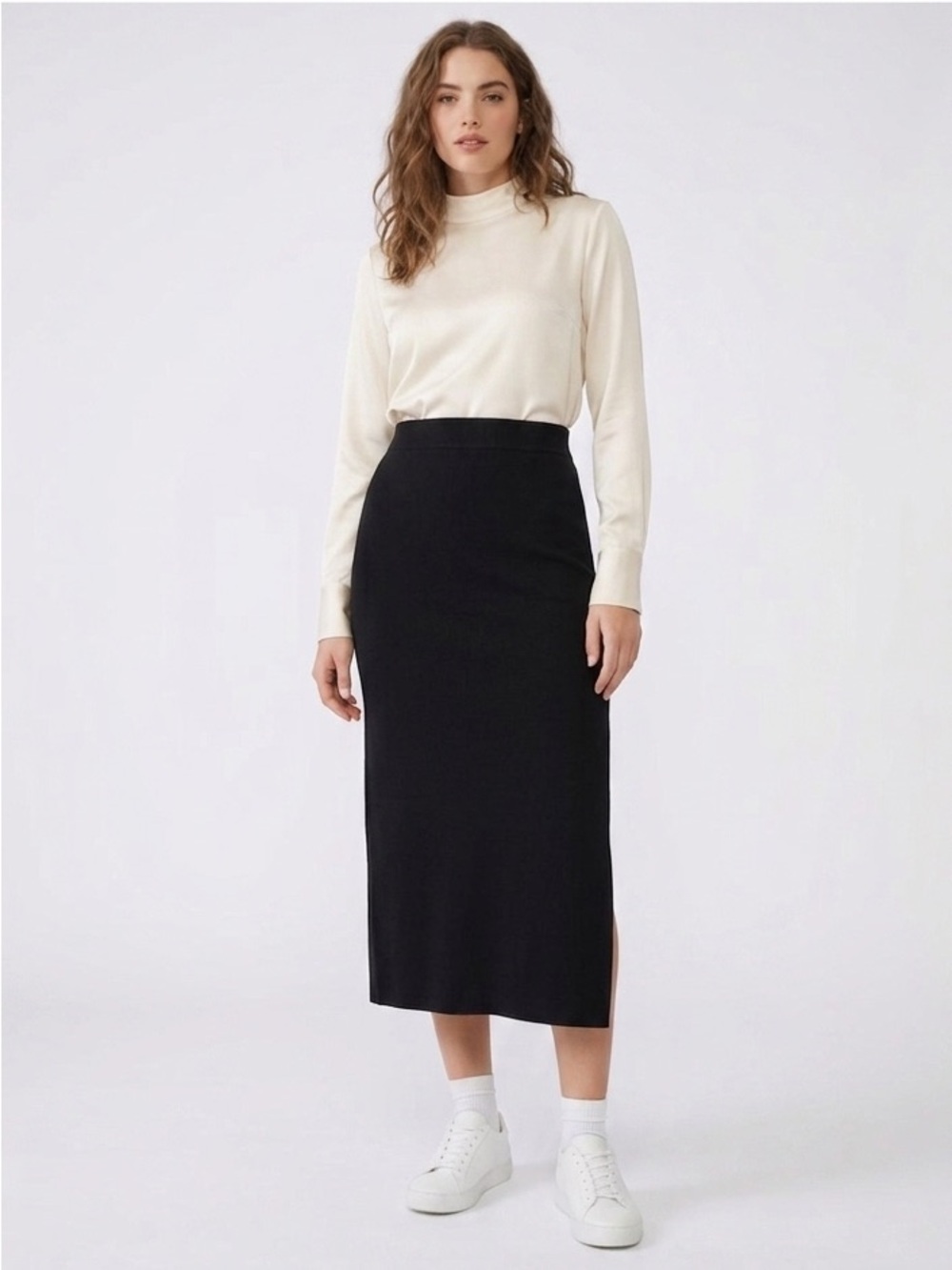 Dynamite Black Highrise Side Slit Midi Skirt Size Small